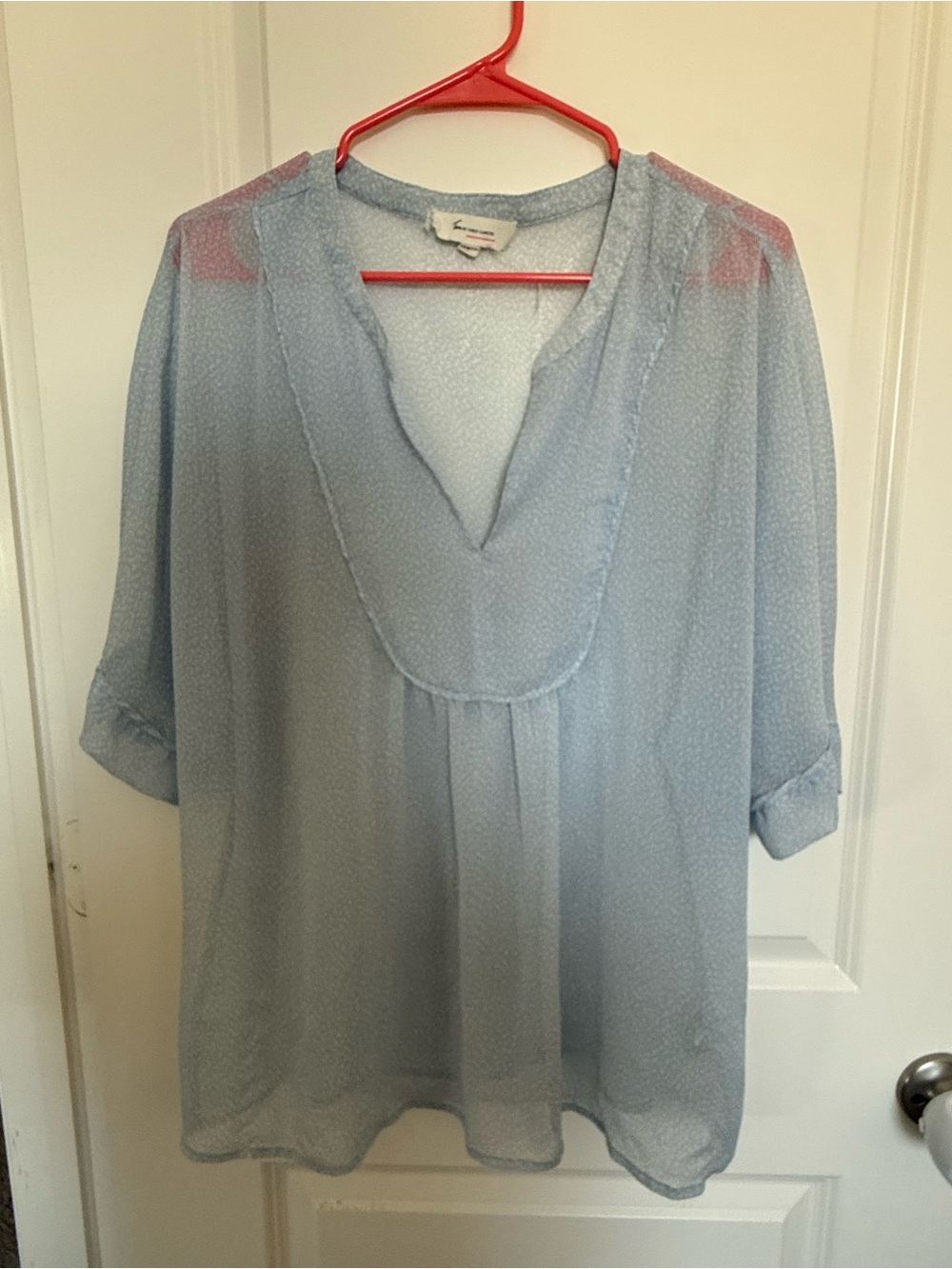Two by Vince Camuto Light Blue Semi-Sheer V-Neck Blouse